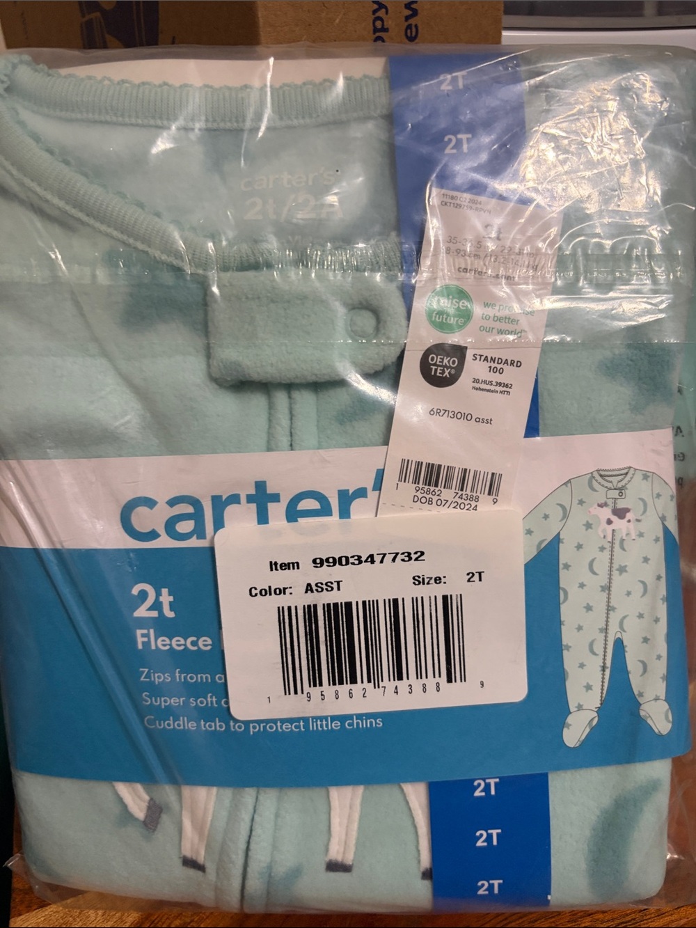 Carter's Light Aqua Fleece Footed One-Piece - 2T